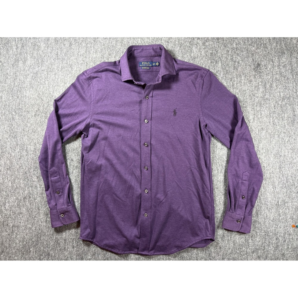 Polo Ralph Lauren Mens Medium Purple Knit Dress Shirt Long Sleeve Cotton Pony